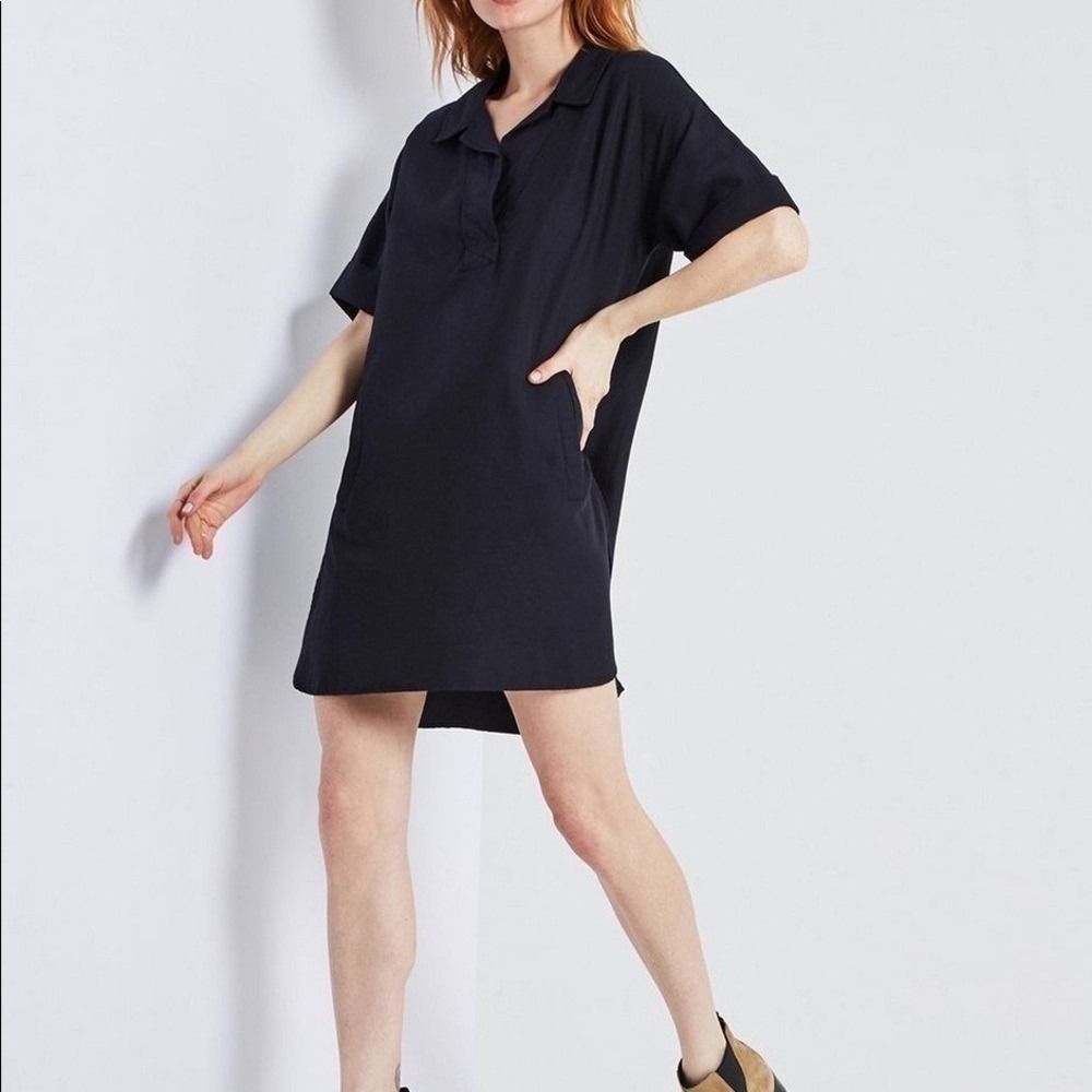 AG Adriano Goldschmied Womens Black Polo Shift Dress Short Sleeve Pockets XS/S